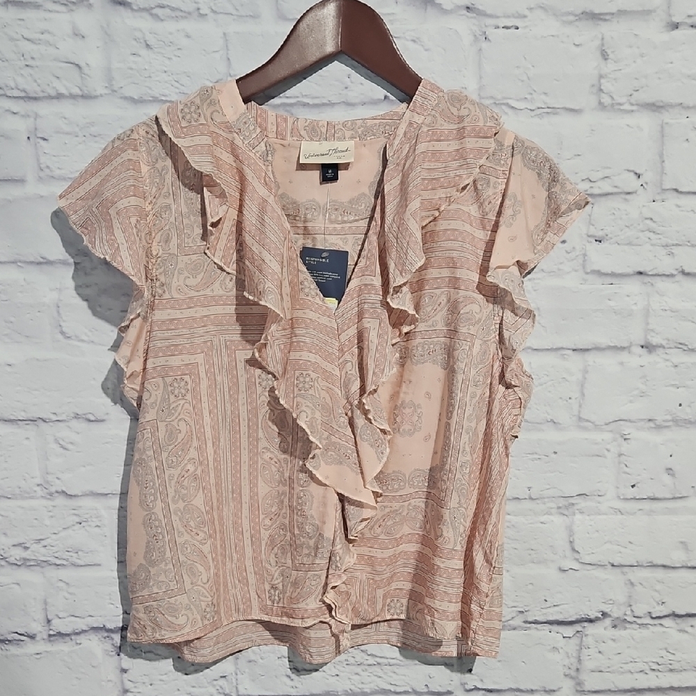 Universal Thread Pink Paisley Ruffle Blouse